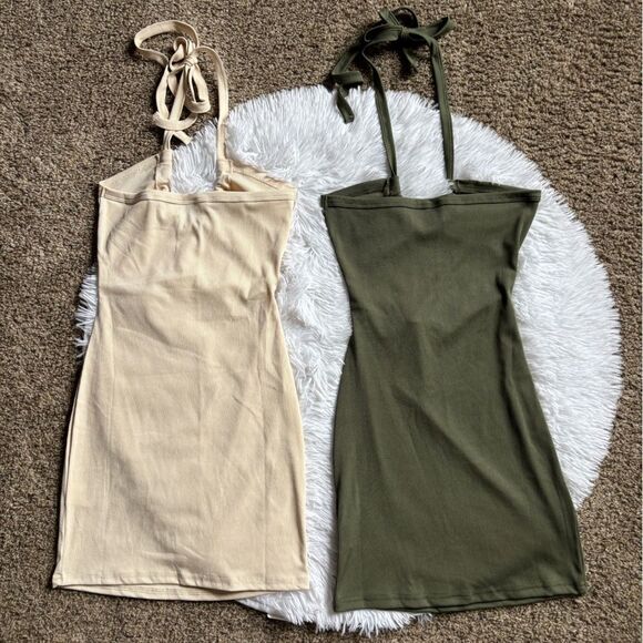 SHEIN Dresses 2 Total Green Cream Stretchy Sexy Womens Size XS - Picture 2 of 9